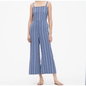 Gap Womens Blue & White Striped Jumpsuit Sleeveless‎ Wide Leg Pockets Cropped 14